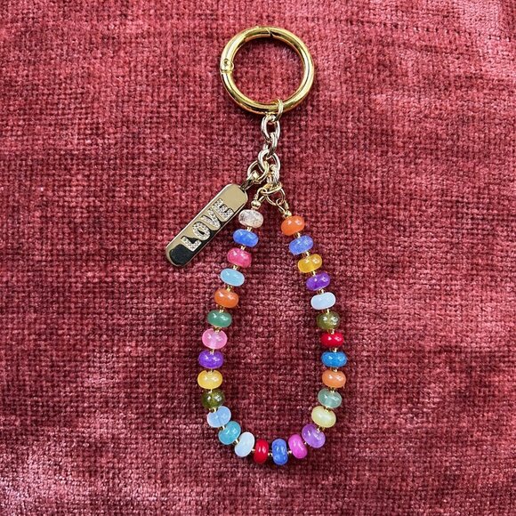 Beaded Bag Charm Multicolored Jade Gold Tone - Picture 5 of 8